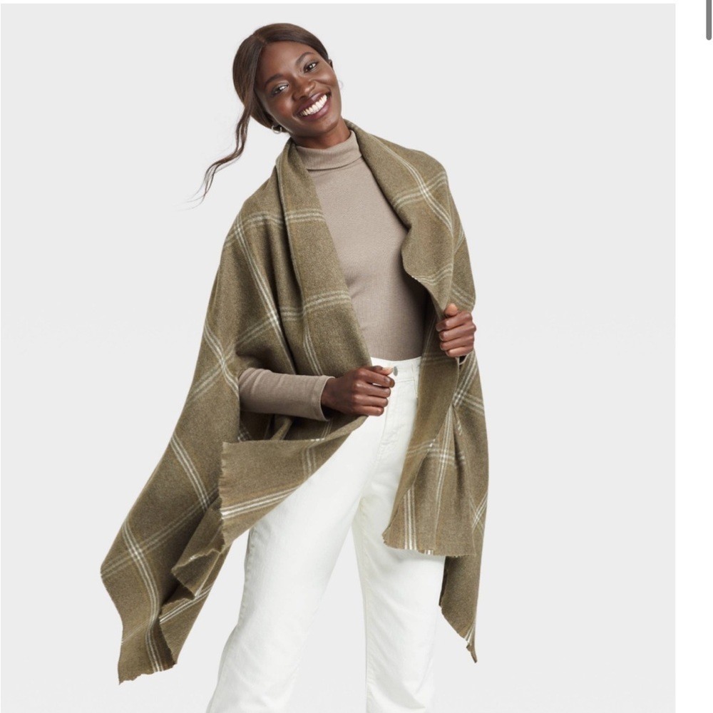 A New Day Olive Women's Plaid Wrap Jacket One Size